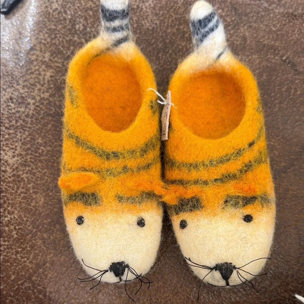Artisan hand made hand felted pure wool Tiger Slippers for Kids